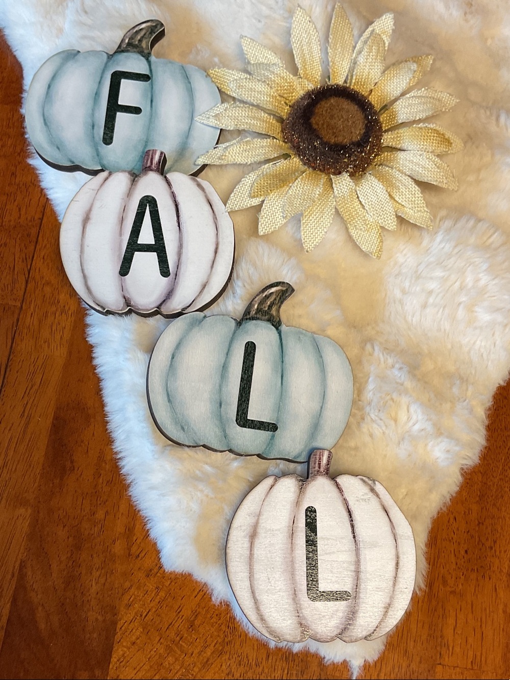 Handcrafted Fall Wooden Pumpkin Wooden Blue & White Decorative Letters